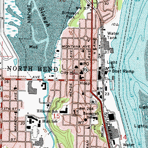 Topographic Map of North Bend City Hall, OR