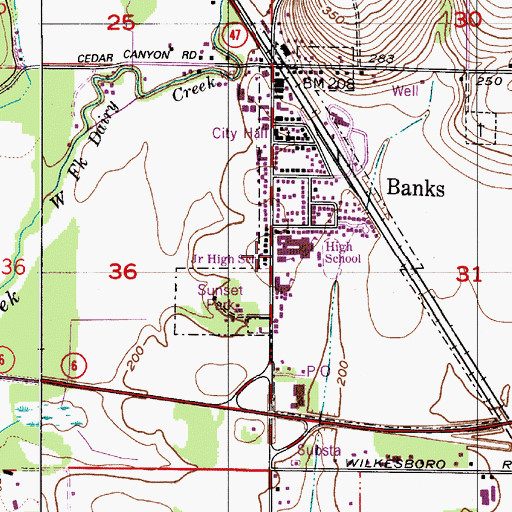 Topographic Map of Banks High School, OR
