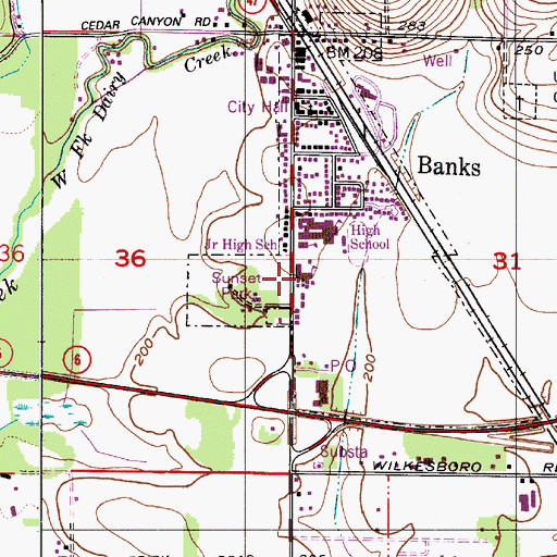 Topographic Map of Banks Junior High School, OR