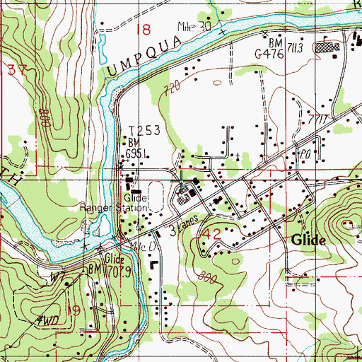 Topographic Map of Glide Upper Elementary School (historical), OR