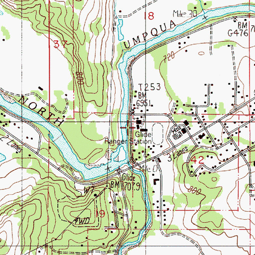 Topographic Map of Glide Middle School, OR