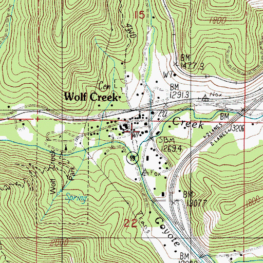 Topographic Map of Wolf Creek Inn State Park, OR
