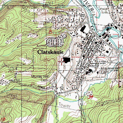 Topographic Map of Clatskanie Middle - High School, OR