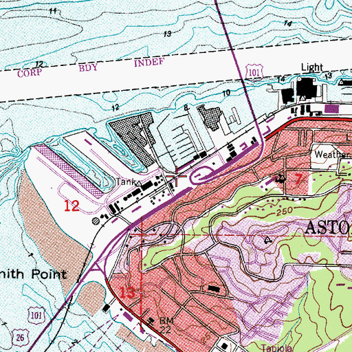 Topographic Map of Astoria Bridge Toll Plaza, OR