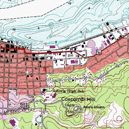 Topographic Map of Columbia Memorial Hospital, OR