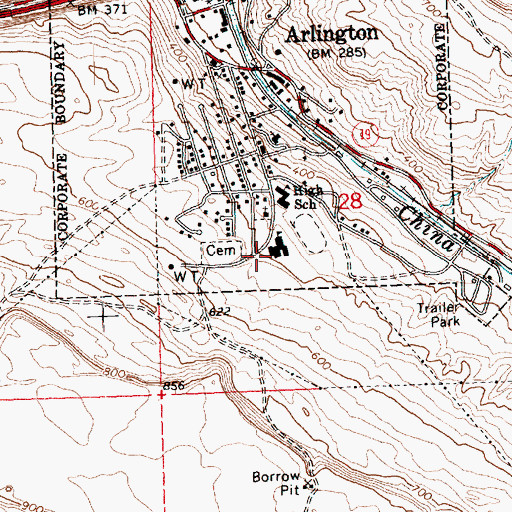 Topographic Map of Arlington Elementary School, OR