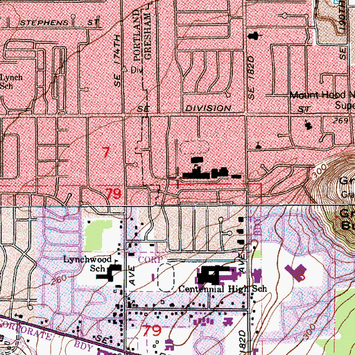 Topographic Map of Centennial Middle School, OR