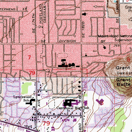Topographic Map of Lynch Meadows Elementary School, OR