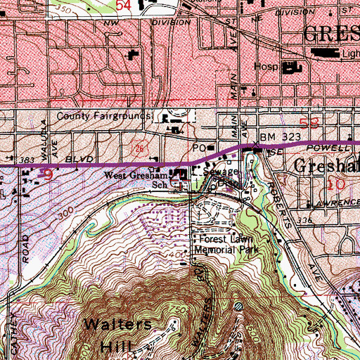 Topographic Map of Gresham Pioneer Cemetery, OR