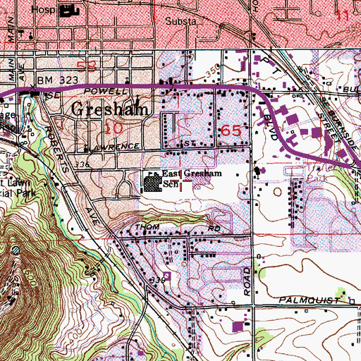Topographic Map of Dexter McCarty Middle School, OR
