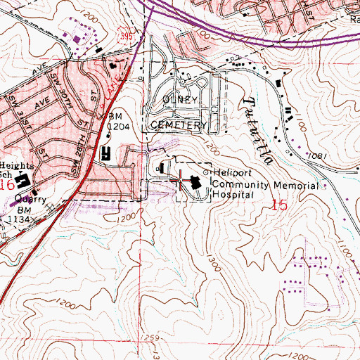 Topographic Map of Pendleton Community Memorial Hospital (historical), OR