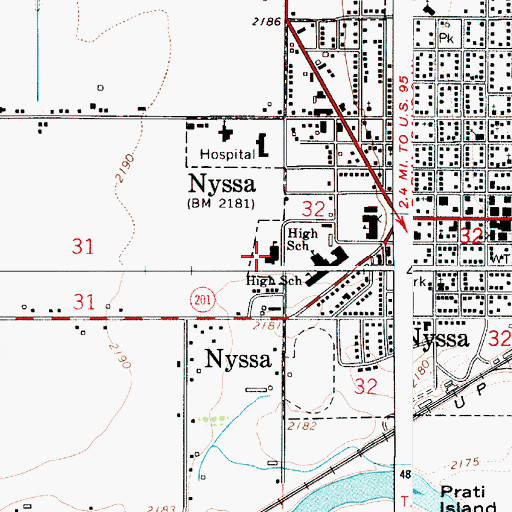 Topographic Map of Nyssa Middle School, OR