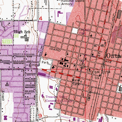 Topographic Map of Ontario Middle School, OR