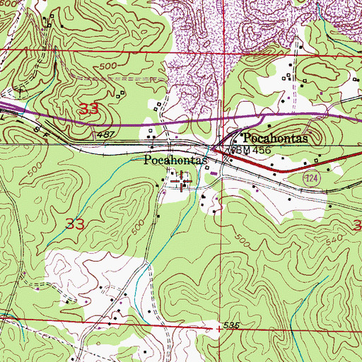 Topographic Map of Pocahontas Church, AL