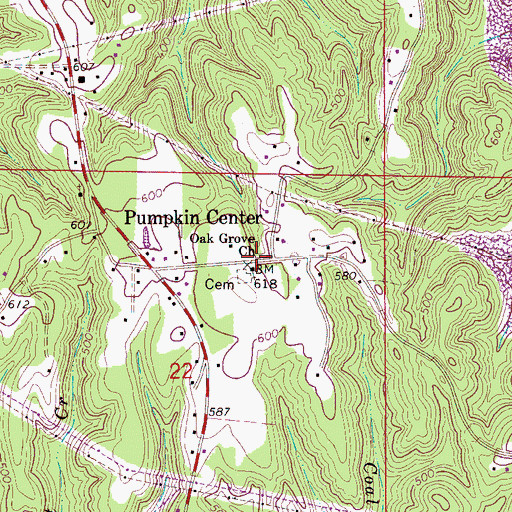 Topographic Map of Pumpkin Center Church, AL