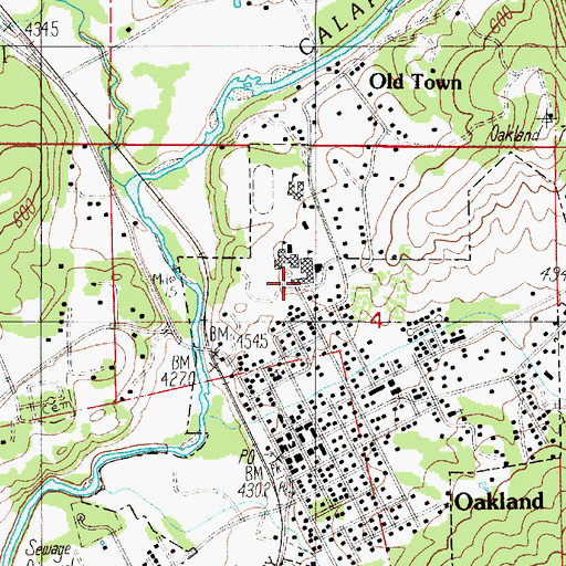 Topographic Map of Oakland Elementary School, OR