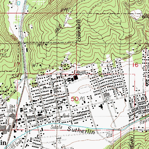 Topographic Map of Sutherlin Middle School, OR