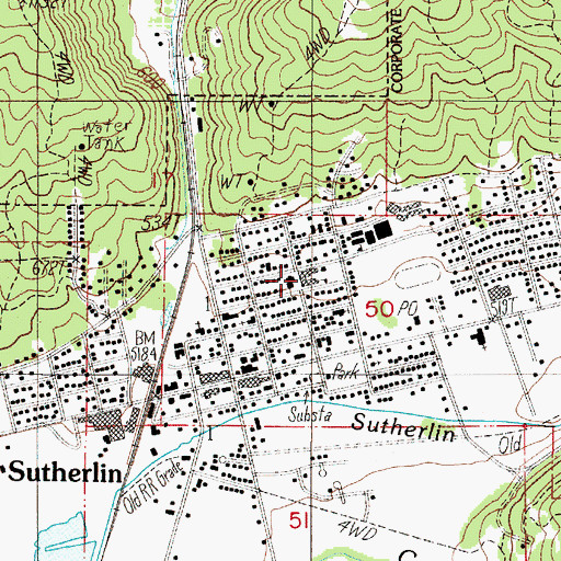 Topographic Map of East Sutherlin Primary School, OR