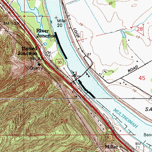 Topographic Map of Sauvie Island Bridge, OR