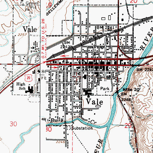 Topographic Map of Vale Middle School, OR