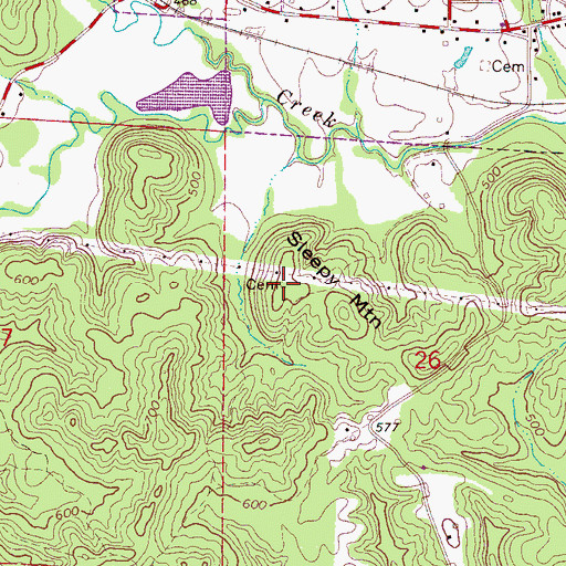 Topographic Map of Sleepy Cemetery, AL