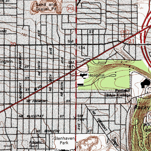 Topographic Map of Shriners Hospital, OR