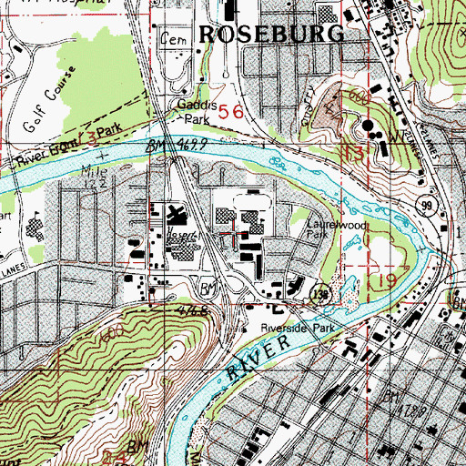 Topographic Map of Roseburg High School, OR