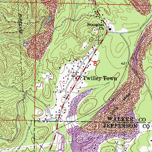 Topographic Map of Twilly Town Church, AL