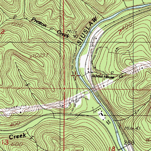 Topographic Map of Schoolhouse Creek, OR