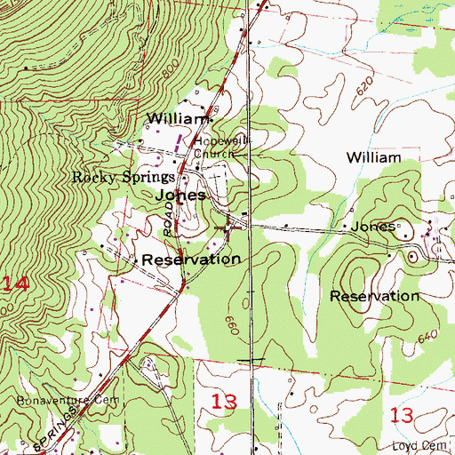 Topographic Map of Rocky Springs Church of Christ, AL