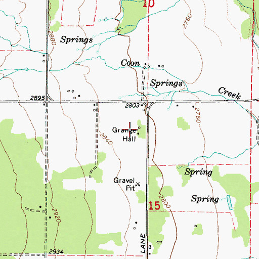 Topographic Map of Grange Hall, OR