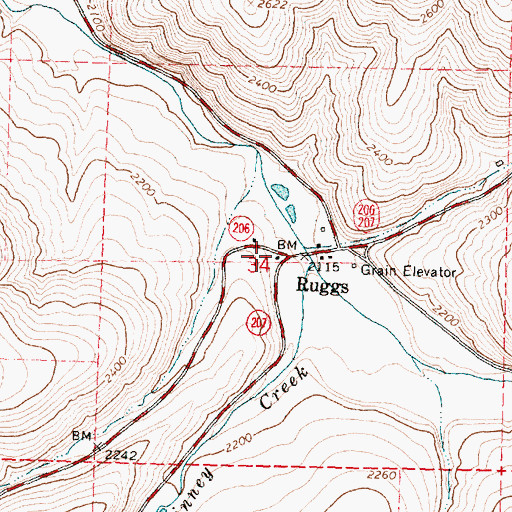 Topographic Map of Rhea Creek Grange, OR