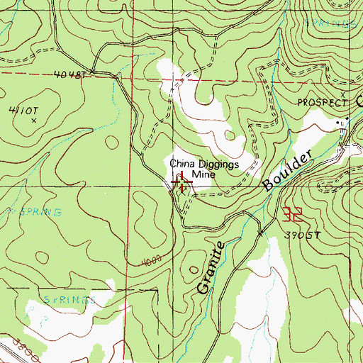 Topographic Map of China Diggings, OR