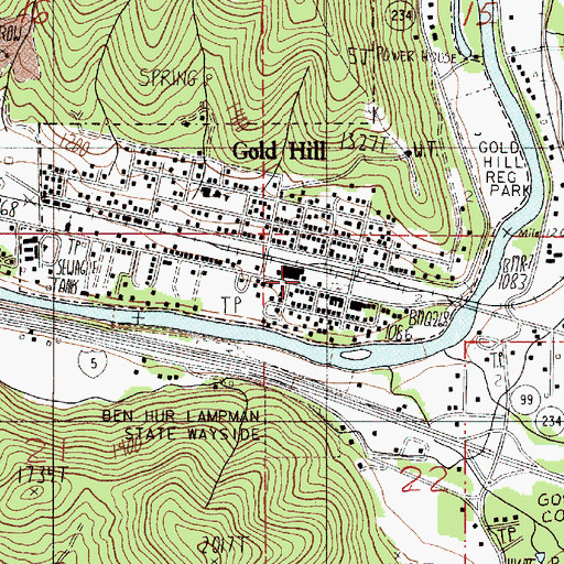 Topographic Map of Gold Hill, OR
