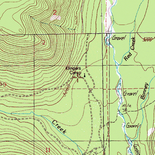 Topographic Map of Klingers Camp Historical Marker, OR