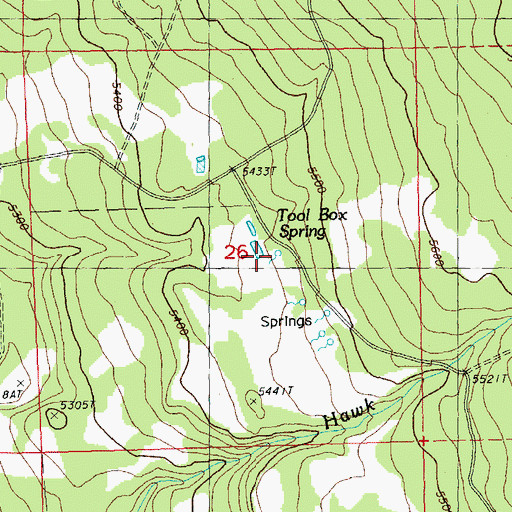 Topographic Map of Toolbox Spring, OR