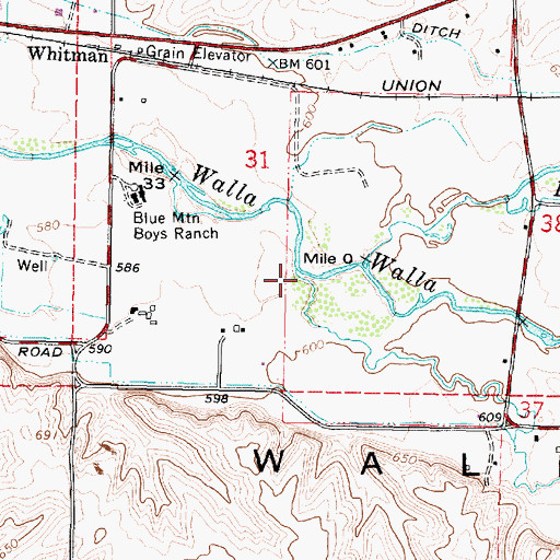 Topographic Map of West Prong Little Walla Walla River, OR