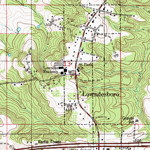 Topographic Map of Lowndesboro, AL