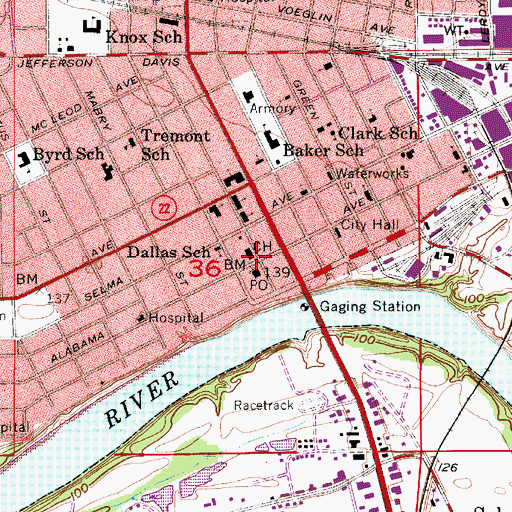 Topographic Map of Selma, AL