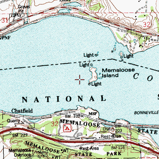 Topographic Map of Memaloose Island (historical), OR