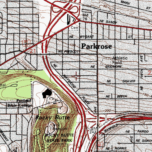Topographic Map of Maywood Park, OR