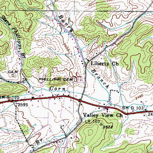 Topographic Map of Phillips Cemetery, TN