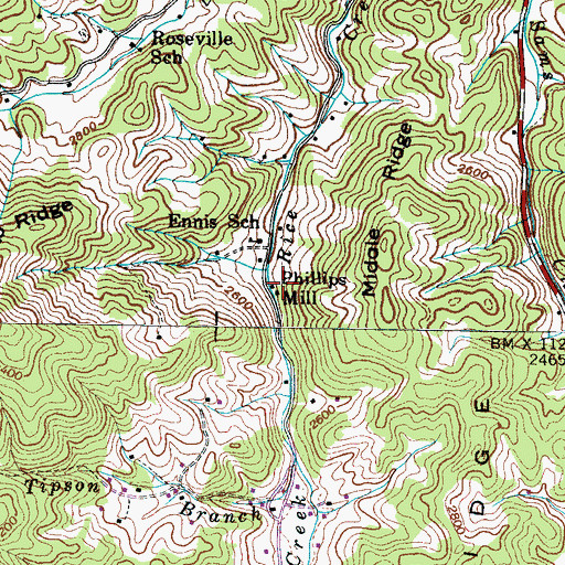 Topographic Map of Phillips Mili, TN