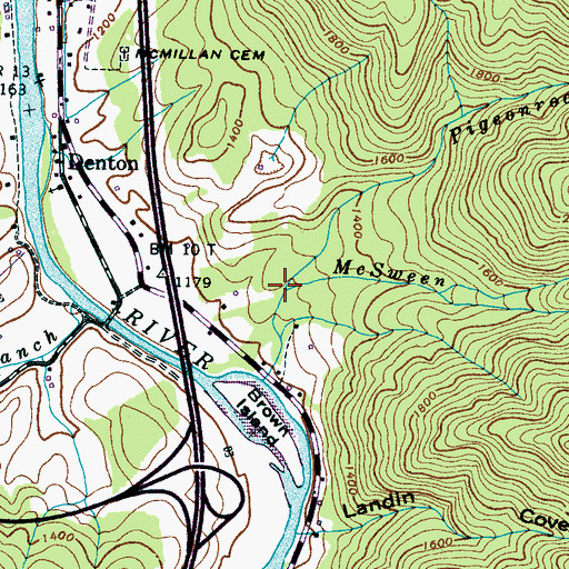 Topographic Map of Pigeonroost Branch, TN
