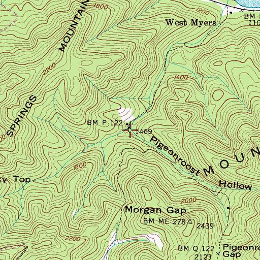 Topographic Map of Pigeonroost Hollow, TN