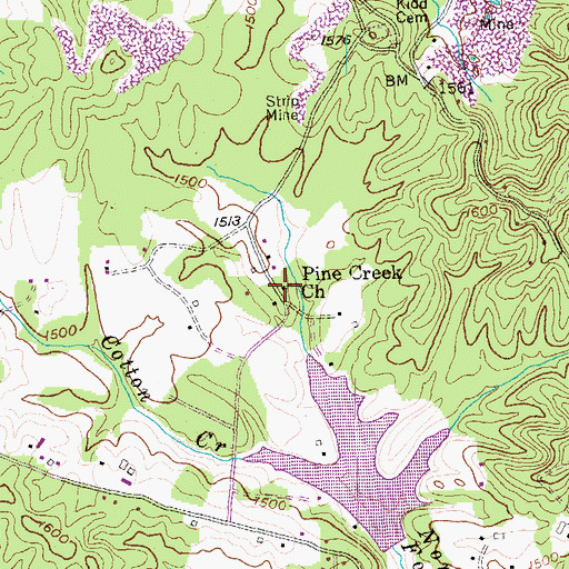 Topographic Map of Pine Creek Church, TN