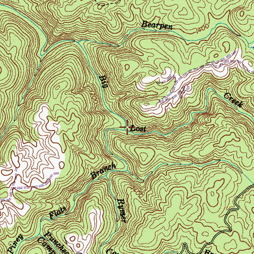 Topographic Map of Piney Flats Branch, TN