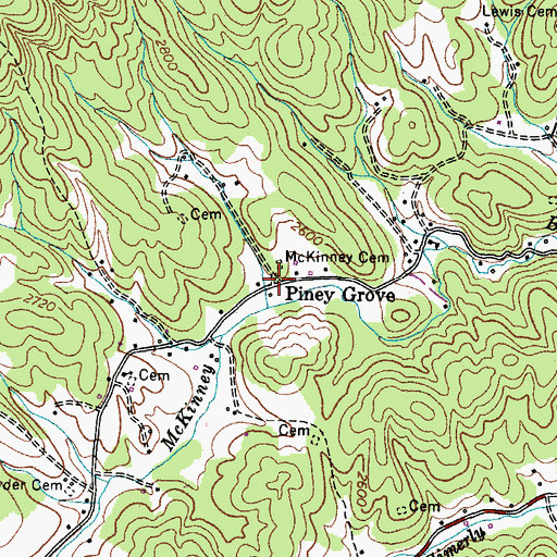 Topographic Map of Piney Grove, TN