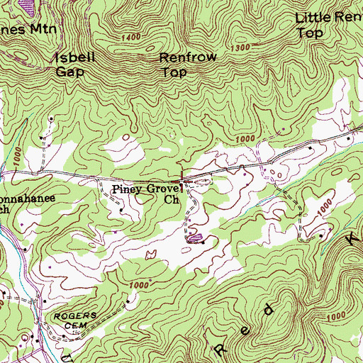 Topographic Map of Piney Grove Church, TN