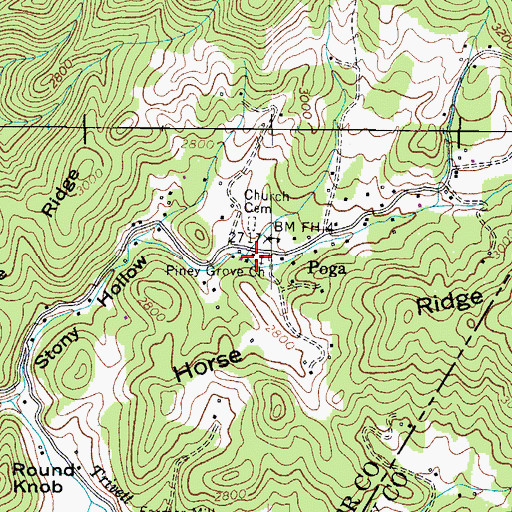 Topographic Map of Piney Grove Church, TN
